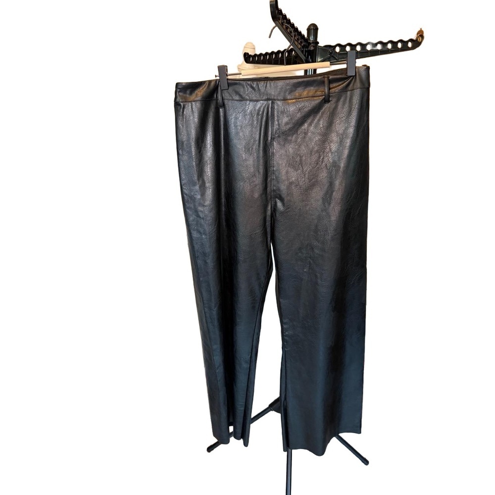 LYSSE New York Pants Womens Size XL Black Wide Leg Faux Leather Edgy Chic - Picture 2 of 5
